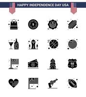 16 Creative USA Icons Modern Independence Signs and 4th July Symbols of bottle wine flag drink hotdog Editable USA Day Vector Design Elements