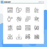 Set of 16 Modern UI Icons Symbols Signs for human avatar knowledge love bottle Editable Vector Design Elements