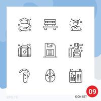 9 User Interface Outline Pack of modern Signs and Symbols of mobile chip memory card education box first aid Editable Vector Design Elements