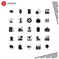 Mobile Interface Solid Glyph Set of 25 Pictograms of production factory smart phone space science Editable Vector Design Elements