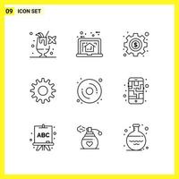 9 Icon Set Simple Line Symbols Outline Sign on White Background for Website Design Mobile Applications and Print Media vector