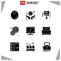 9 Icons Solid Style Grid Based Creative Glyph Symbols for Website Design Simple Solid Icon Signs Isolated on White Background 9 Icon Set vector