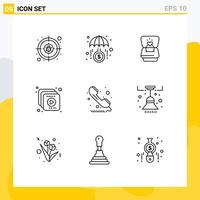 Modern Set of 9 Outlines Pictograph of public call ring video collection Editable Vector Design Elements