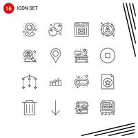 User Interface Pack of 16 Basic Outlines of search infect mail money economy Editable Vector Design Elements