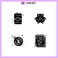 4 Icons in Solid Style Glyph Symbols on White Background Creative Vector Signs for Web mobile and Print