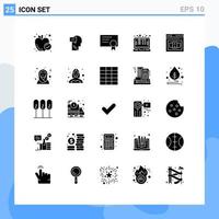 Editable Vector Line Pack of 25 Simple Solid Glyphs of control business certificate laptop computer Editable Vector Design Elements