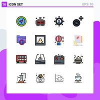 Flat Color Filled Line Pack of 16 Universal Symbols of fie folder wifi wheel car Editable Creative Vector Design Elements