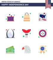 Happy Independence Day Pack of 9 Flats Signs and Symbols for usa gate shop building world Editable USA Day Vector Design Elements