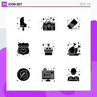 Set of 9 icons in solid style Creative Glyph Symbols for Website Design and Mobile Apps Simple Solid Icon Sign Isolated on White Background 9 Icons vector