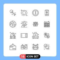 16 iconos creativos, signos y símbolos modernos del mundo, información de la tierra, dinero, dinero móvil, elementos de diseño vectorial editables. vector