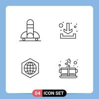 Mobile Interface Line Set of 4 Pictograms of rocket globe space down coffee Editable Vector Design Elements