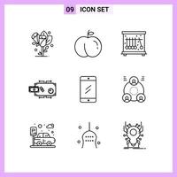 9 Icons in Line Style Outline Symbols on White Background Creative Vector Signs for Web mobile and Print