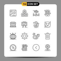 Outline Pack of 16 Universal Symbols of learning learning apps village education apps furniture Editable Vector Design Elements