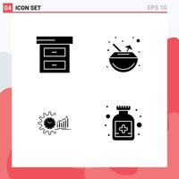 Set of 4 Modern UI Icons Symbols Signs for archive graphs drink coconut schedule Editable Vector Design Elements