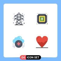 Modern Set of 4 Flat Icons and symbols such as electrical new transmission tower power anatomy Editable Vector Design Elements