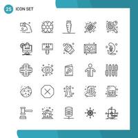 Vector Pack of 25 Outline Symbols Line Style Icon Set on White Background for Web and Mobile