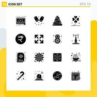 16 Universal Solid Glyph Signs Symbols of arrow coin toy rupee irish Editable Vector Design Elements