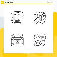 Collection of 4 Universal Line Icons Icon Set for Web and Mobile vector