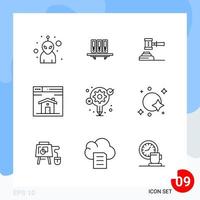 Modern Pack of 9 Icons Line Outline Symbols isolated on White Backgound for Website designing vector