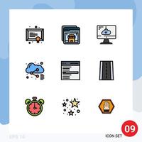 Group of 9 Modern Filledline Flat Colors Set for communication share cloud file installation Editable Vector Design Elements