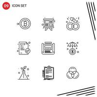 Pack of 9 Modern Outlines Signs and Symbols for Web Print Media such as drawing design love blueprint medical paper Editable Vector Design Elements