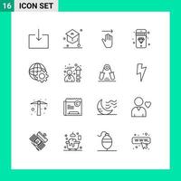 16 iconos creativos signos y símbolos modernos de eficiencia globo flecha control diamante elementos de diseño vectorial editables vector