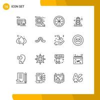 User Interface Pack of 16 Basic Outlines of weather rain citrus costume avatar Editable Vector Design Elements