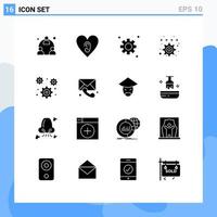 Set of 16 Modern UI Icons Symbols Signs for setting gear setting cog preference Editable Vector Design Elements