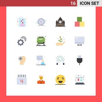 Paquete de 16 colores planos de interfaz de usuario de signos y símbolos modernos del constructor de engranajes ladrillos de tiempo hito paquete editable de elementos de diseño de vectores creativos