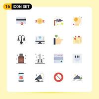 Mobile Interface Flat Color Set of 16 Pictograms of computer light moustache life investment Editable Pack of Creative Vector Design Elements