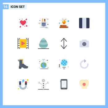 User Interface Pack of 16 Basic Flat Colors of media player layout campfire horizontal distribute Editable Pack of Creative Vector Design Elements