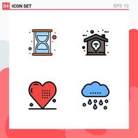 Set of 4 Vector Filledline Flat Colors on Grid for efficiency heart creative idea love Editable Vector Design Elements