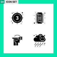 Pack of 4 Solid Style Icon Set Glyph Symbols for print Creative Signs Isolated on White Background 4 Icon Set vector