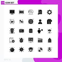 Modern Set of 25 Solid Glyphs Pictograph of gear internet human document contract Editable Vector Design Elements