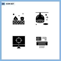 Universal Icon Symbols Group of 4 Modern Solid Glyphs of fire seo wall fruit targeting Editable Vector Design Elements