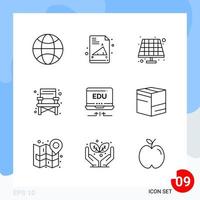 Modern Pack of 9 Icons Line Outline Symbols isolated on White Backgound for Website designing vector