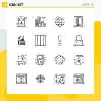 User Interface Pack of 16 Basic Outlines of grid factory pin construction industry Editable Vector Design Elements