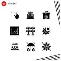 colección de 9 iconos vectoriales en estilo sólido símbolos de glifo perfecto de píxeles para web y signos de iconos sólidos móviles sobre fondo blanco 9 iconos vector