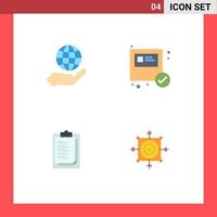 Set of 4 Vector Flat Icons on Grid for global report card hand package presentation Editable Vector Design Elements
