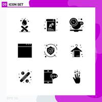 Modern Set of 9 Solid Glyphs and symbols such as shield safety break protect app Editable Vector Design Elements