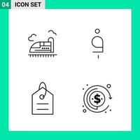 paquete de 4 iconos de estilo de línea establece símbolos de esquema para imprimir signos creativos aislados en fondo blanco 4 conjunto de iconos vector