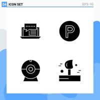 Modern 4 solid style icons Glyph Symbols for general use Creative Solid Icon Sign Isolated on White Background 4 Icons Pack vector