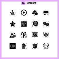 16 User Interface Solid Glyph Pack of modern Signs and Symbols of filmstrip film player animation straw hat Editable Vector Design Elements