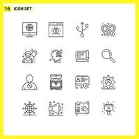 16 User Interface Outline Pack of modern Signs and Symbols of dollar clown development circus pretzel Editable Vector Design Elements