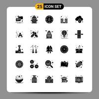 Group of 25 Solid Glyphs Signs and Symbols for security cloud target internet music Editable Vector Design Elements