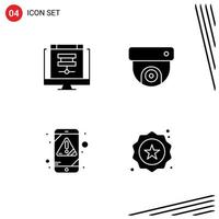 4 User Interface Solid Glyph Pack of modern Signs and Symbols of cloud error online cctv virus Editable Vector Design Elements