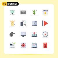 Mobile Interface Flat Color Set of 16 Pictograms of notification calendar security bell spruce Editable Pack of Creative Vector Design Elements