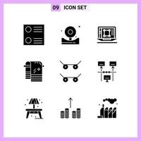 9 Icons in Solid Style Glyph Symbols on White Background Creative Vector Signs for Web mobile and Print