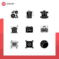 Modern Set of 9 Solid Glyphs and symbols such as date design bag clock house Editable Vector Design Elements