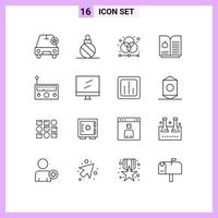 Stock Vector Icon Pack of 16 Line Signs and Symbols for music device creative science grid Editable Vector Design Elements